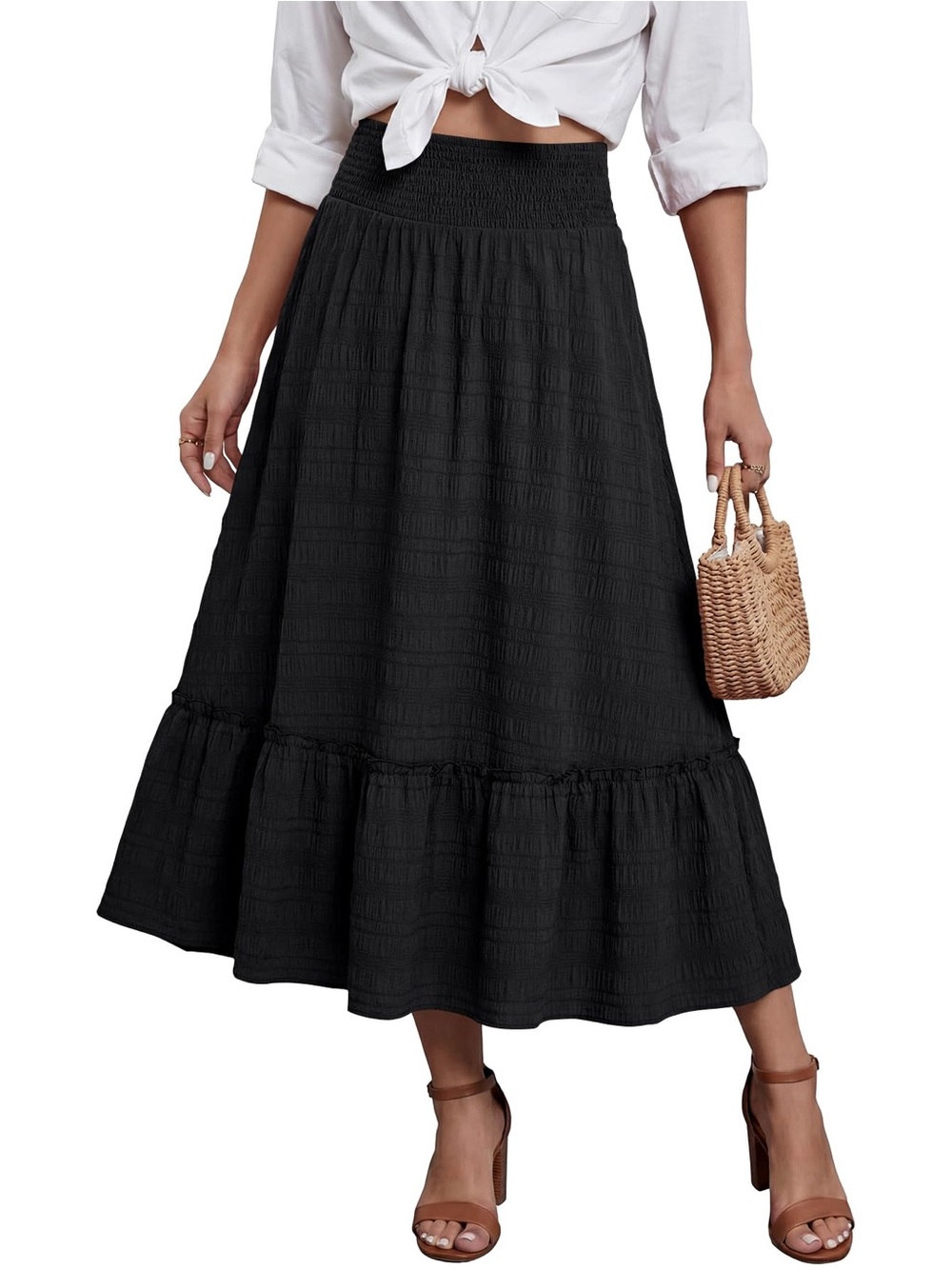 Black Maxi Skirt with Smocked Waist
